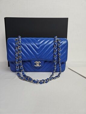 Chanel Chevron Classic Flap Bag in Royal Blue